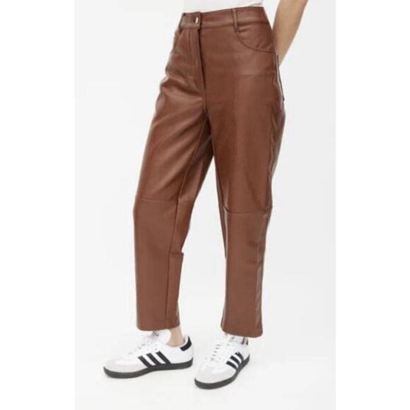 Aritzia Wilfred Oracle Faux Leather Balloon Pants Size 6 Brown EUC - Picture 3 of 16